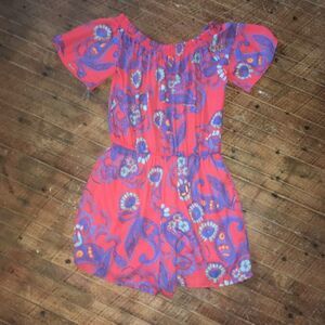 Everly floral red smocked neck romper